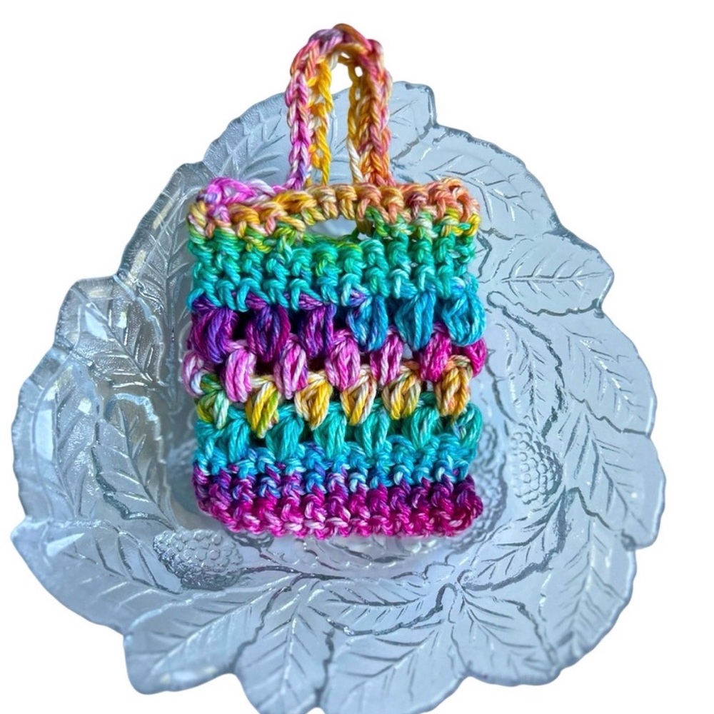 Hand Crafted Crochet Soap Saver Bag Rainbow Cotton Bath Exfoliating Essential